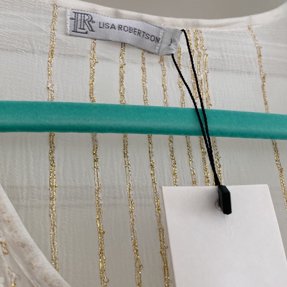 NWT Lisa Robertson Sheer White Boho Style MAXI Dress Size L w/gold threading - Picture 5 of 10